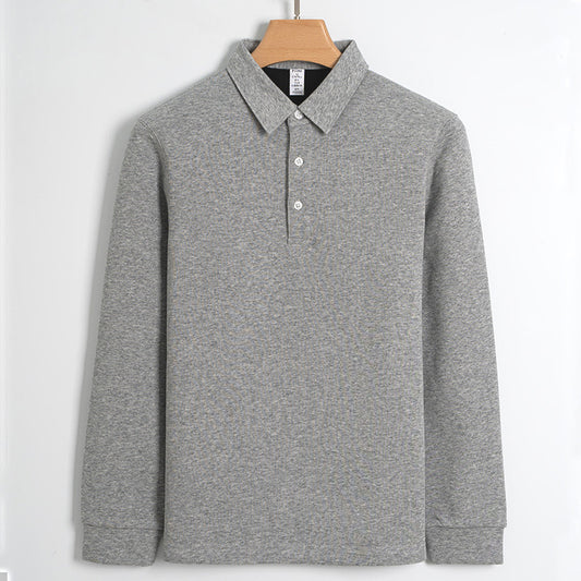 Fleece-lined Thickened Cotton Stretch Keep Warm Polo Shirt Men
