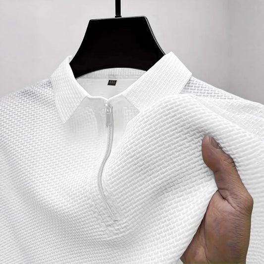 High-end Mesh Ice Silk T-shirt Half Zipper
