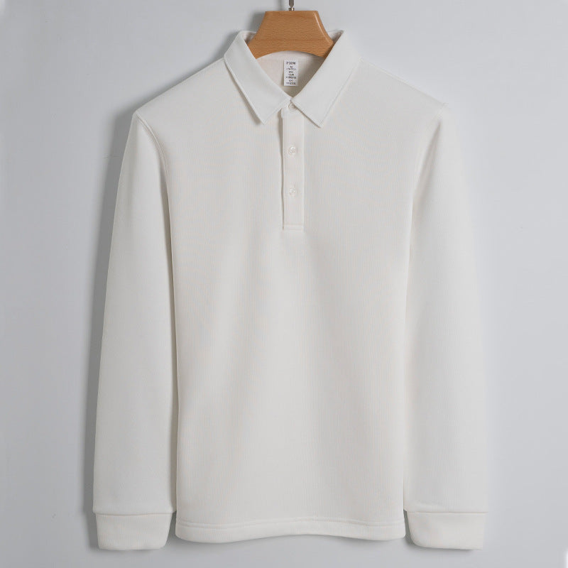 Fleece-lined Thickened Cotton Stretch Keep Warm Polo Shirt Men