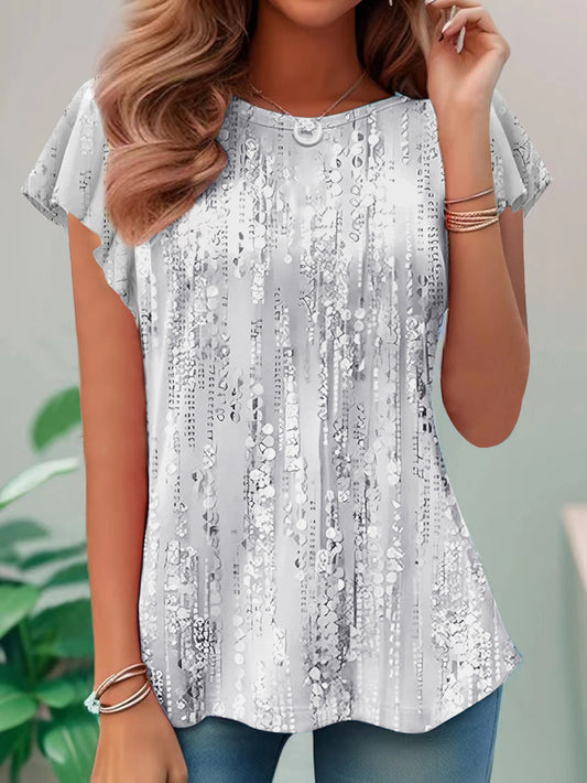 Casual And Sweet Commuter Round Neck Flying Sleeves Short Sleeve