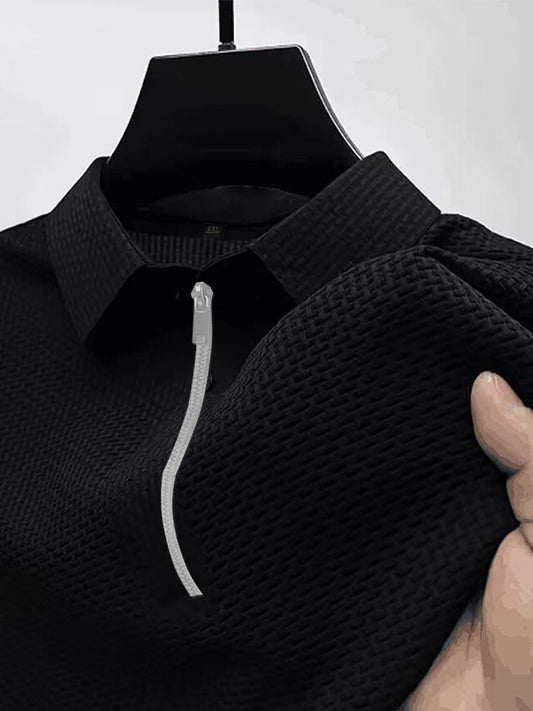 High-end Mesh Ice Silk T-shirt Half Zipper