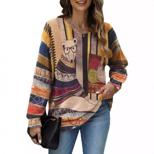 Women's Pullover Leisure Loose Long Sleeve Bear Sweater