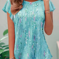 Casual And Sweet Commuter Round Neck Flying Sleeves Short Sleeve