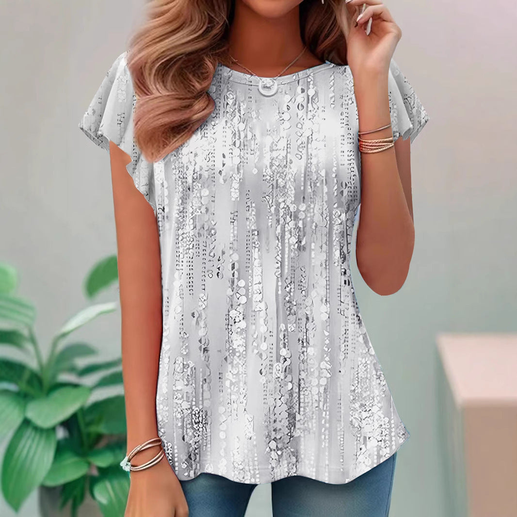Casual And Sweet Commuter Round Neck Flying Sleeves Short Sleeve
