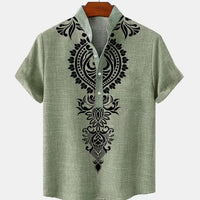 Men's Shirt Digital 3D Printing Linen Short Sleeve