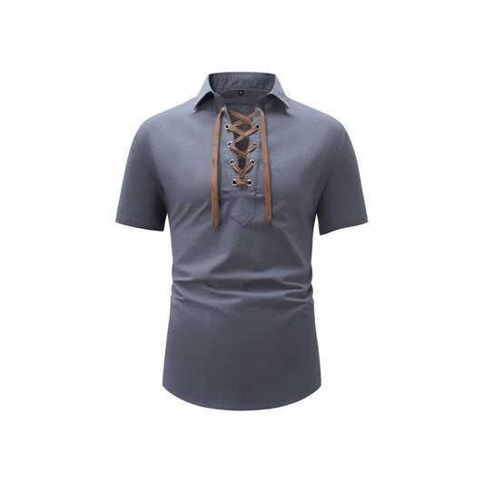 Men's Cotton And Linen Lapel Loose V-neck Lace Shirt