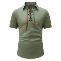 Men's Cotton And Linen Lapel Loose V-neck Lace Shirt