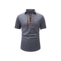 Men's Cotton And Linen Lapel Loose V-neck Lace Shirt