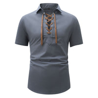 Men's Cotton And Linen Lapel Loose V-neck Lace Shirt
