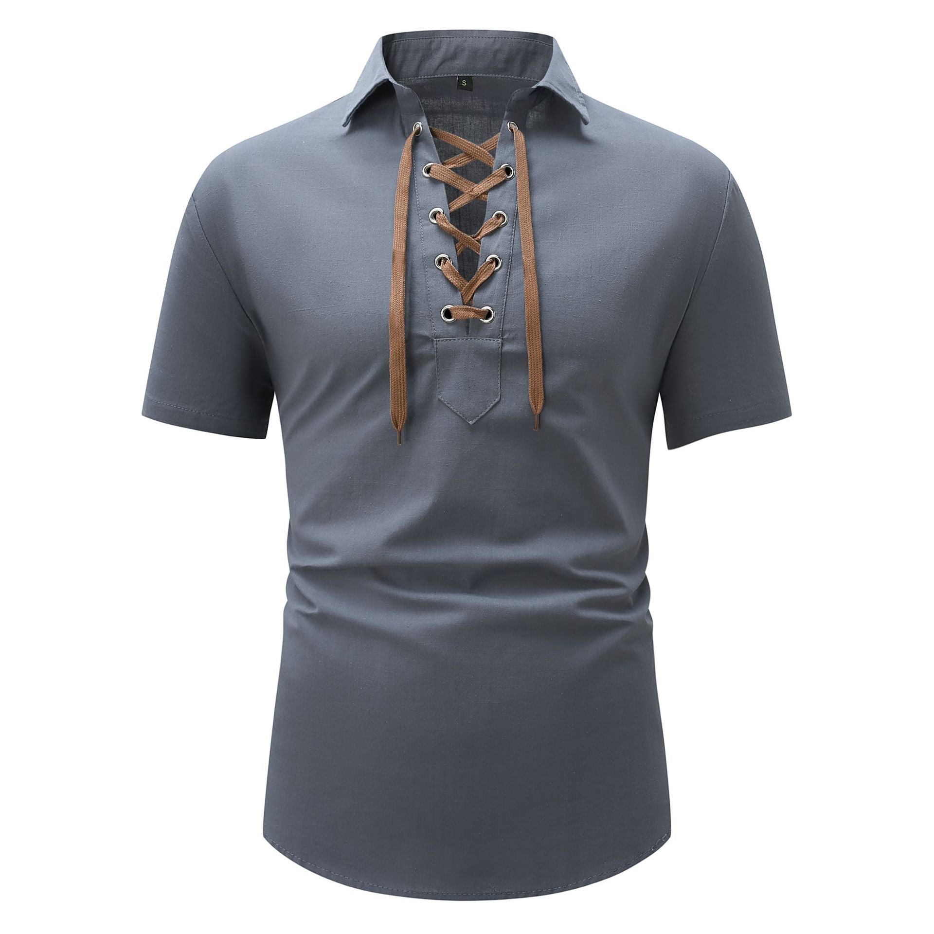 Men's Cotton And Linen Lapel Loose V-neck Lace Shirt