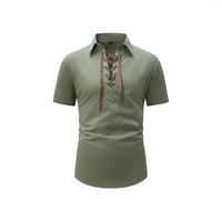 Men's Cotton And Linen Lapel Loose V-neck Lace Shirt