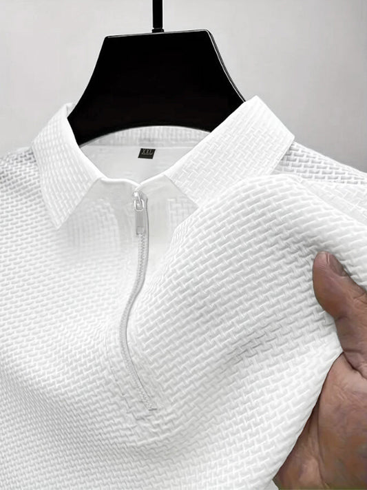 High-end Mesh Ice Silk T-shirt Half Zipper