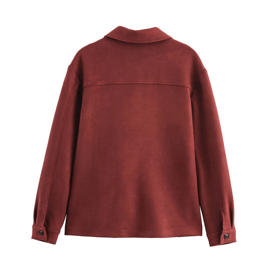 Elegant Single-breasted Lapel Double Pocket Long Sleeve Coat