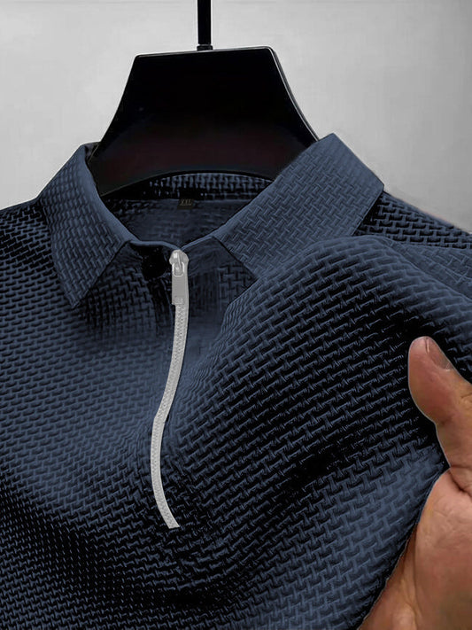 High-end Mesh Ice Silk T-shirt Half Zipper