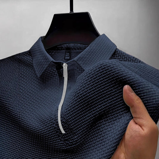 High-end Mesh Ice Silk T-shirt Half Zipper